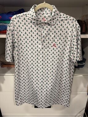 Rhoback White Polo with Green and Red Microprint